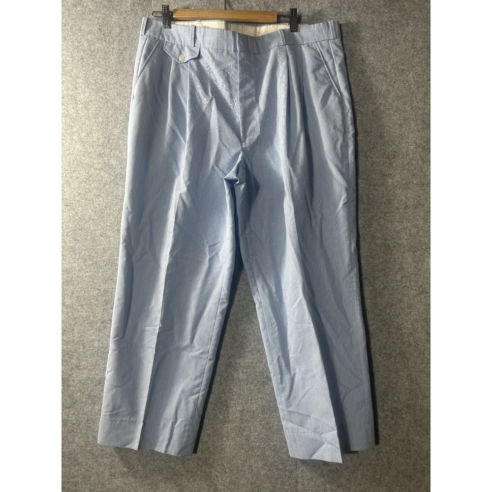 VTG Men's Baggy Wide Blue Pinstriped Cuffed Pleated Dress Pants 36x26 10" Leg